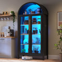 5-Tier Arched Glass Door Storage Cabinet with LED Lights – Black