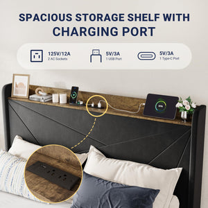 Velvet Platform Bed with Storage Drawers & USB Ports
