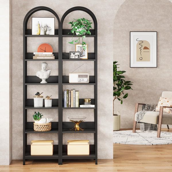 6-Tier Arched Bookcase with Metal Frame