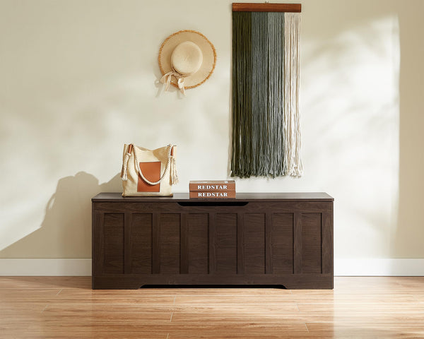 Extra Large Storage Chest Bench with Safety Hinges – 51.2" Wooden Trunk