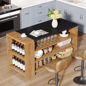 55" Kitchen Island with Storage and 5-Tier Shelves