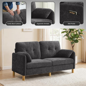 Mid-Century Chenille Loveseat with Storage Pockets