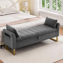King Size Storage Bench with Arms, Boucle Fabric, Gold Legs, 2 Pillows