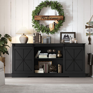 Farmhouse TV Stand with Sliding Barn Doors & Storage Cabinets