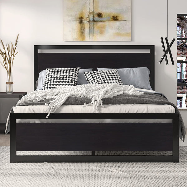 Metal Platform Bed Frame with Headboard & Slat Support
