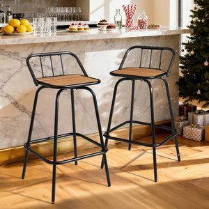 Outdoor Swivel Bar Stools 30 Inch, Set of 2 – Metal Barstools with Backrest & Footrest, 360° Rotating