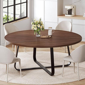 Round Dining Table, Wood Top & Metal Base, Seats 4–6