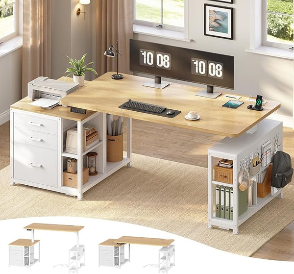Height Adjustable Standing Desk with Drawers & Power Outlet, 61"