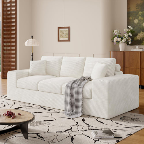 3-Seater Boneless Cloud Sofa with Corduroy Cover – Beige