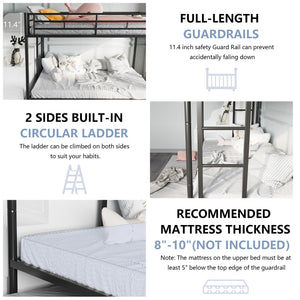 Metal Bunk Bed with Trundle & Safety Guardrails