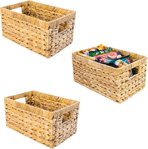 Water Hyacinth Storage Baskets – Handwoven Wicker Shelf Organizers
