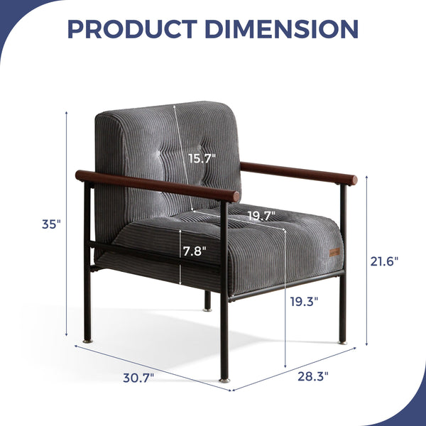 Modern Upholstered Accent Chair with Wood Armrests
