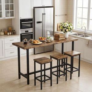 Solid Wood Bar Table with Metal Footrest – 63 Inch Counter Height Dining Table