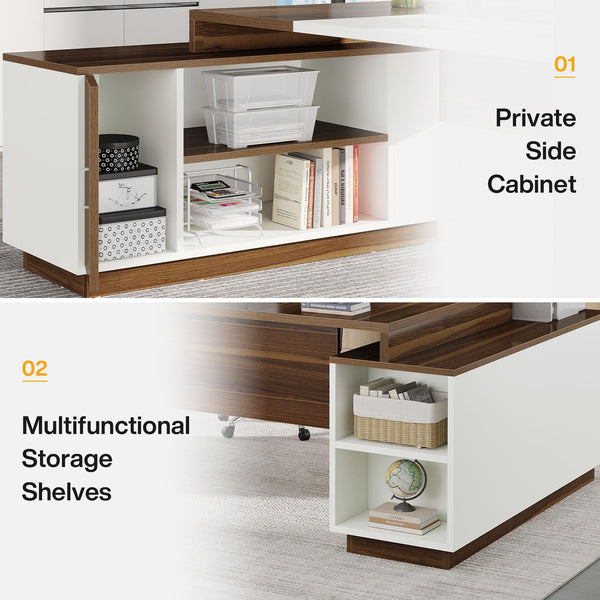 L-Shaped Executive Office Desk with Storage