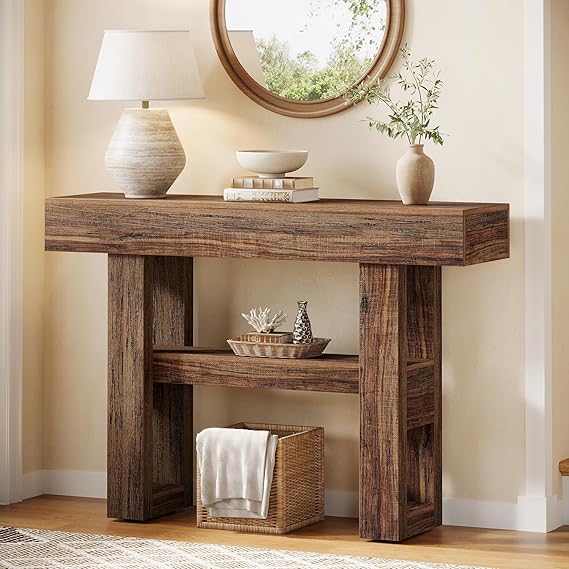 2-Tier Farmhouse Console Table with Storage Shelves