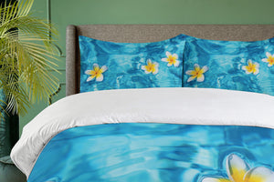 Queen Duvet Cover Set – Tropical Floral Blue Yellow