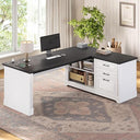 L-Shaped Executive Desk with File Drawers & Power Outlets