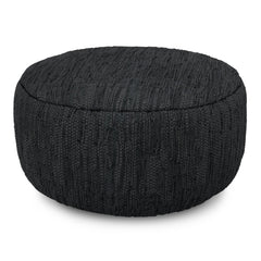 30-Inch Round Genuine Leather Pouf Ottoman