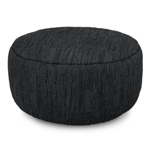 30-Inch Round Genuine Leather Pouf Ottoman