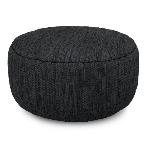 30-Inch Round Genuine Leather Pouf Ottoman
