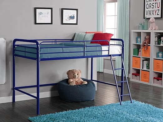 Junior Metal Loft Bed with Ladder & Guardrails – Twin & Full