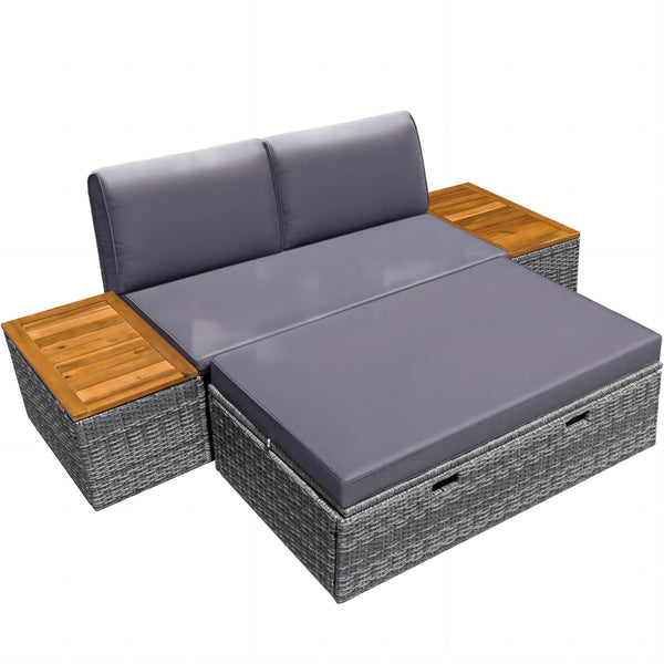 4-Piece Outdoor Wicker Daybed Set with Storage
