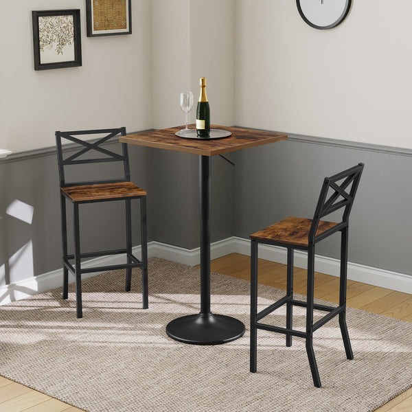 Bar Stools Set of 2 with Backrest and Footrest, 26-Inch Counter Height