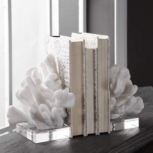 White Faux Coral Sculpture Bookends Set of 2