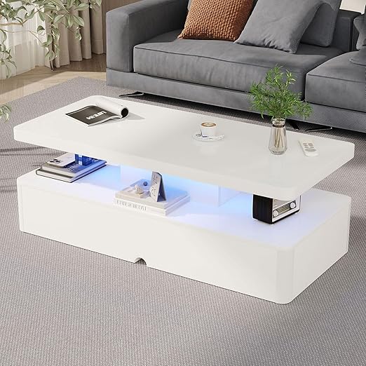 LED Coffee Table with 2-Tier Storage