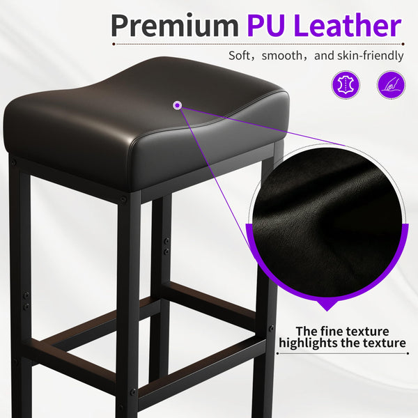 Leather Backless Bar Stools Set of 2 – Metal Frame, 300 LB Capacity
