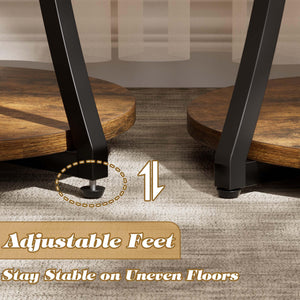 Round 3-Tier Industrial End Table with Metal Frame