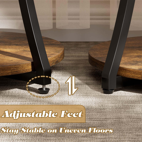 Round 3-Tier Industrial End Table with Metal Frame