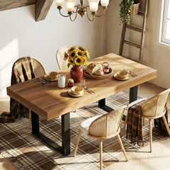 Extendable Farmhouse Dining Table Set with 4 Rattan Chairs
