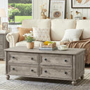 Farmhouse Coffee Table with 4 Drawers & Hidden Storage