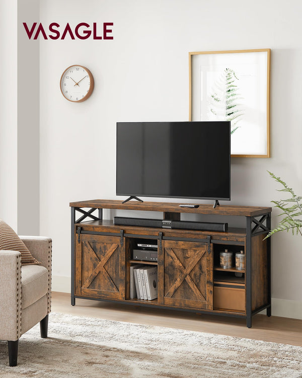 TV Stand with Sliding Barn Doors & Adjustable Shelves, 65 Inch