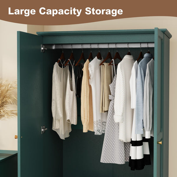 71" Mid-Century Modern Armoire Wardrobe with Doors & Drawers