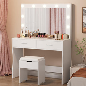 Lighted Makeup Vanity Desk Set with Storage Stool