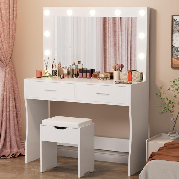 Lighted Makeup Vanity Desk Set with Storage Stool