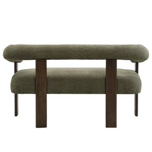 Modern Bouclé Fabric Loveseat – 2-Seater Sofa with Curved Armrests & Rubberwood Frame