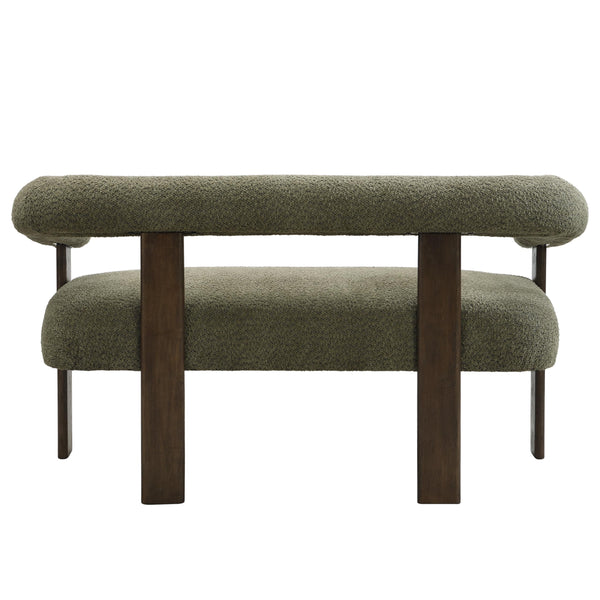 Modern Bouclé Fabric Loveseat – 2-Seater Sofa with Curved Armrests & Rubberwood Frame
