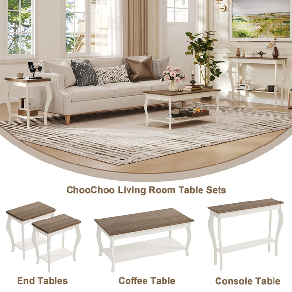 Curved Leg End Tables Set of 2 with Storage Shelf