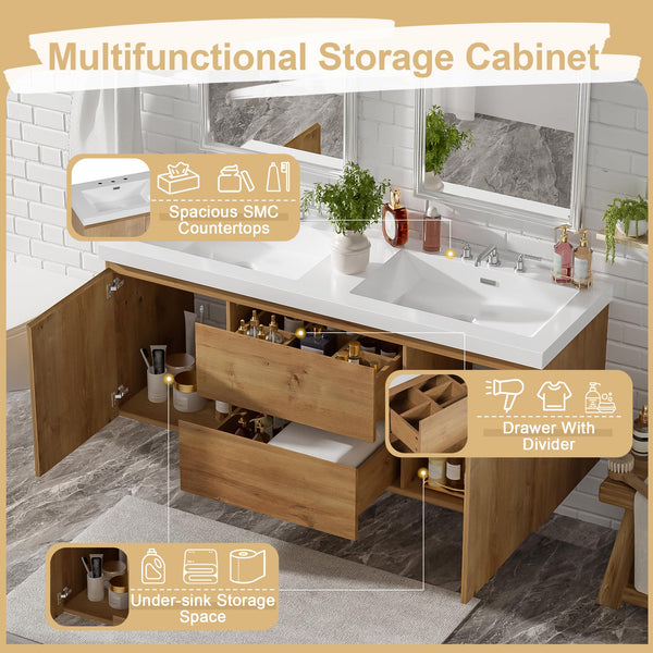 60" Floating Double Sink Bathroom Vanity