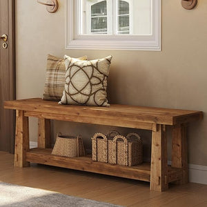 55" Solid Wood Entryway Bench with Shoe Storage