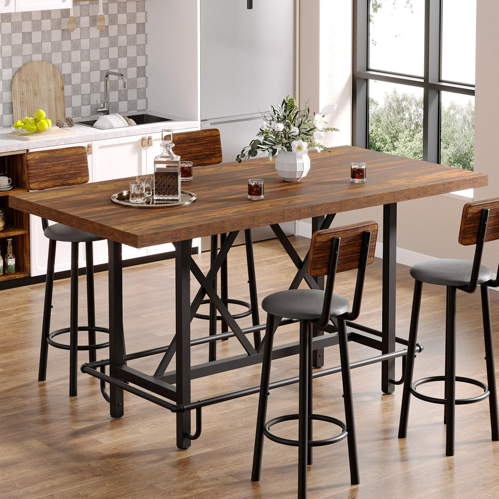 63-Inch Counter Height Bar Table with Metal Footrest
