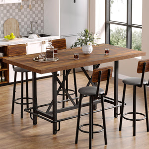 63-Inch Counter Height Bar Table with Metal Footrest