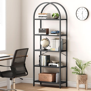 5-Tier Arched Metal Bookshelf, 71" Industrial Freestanding Display Rack