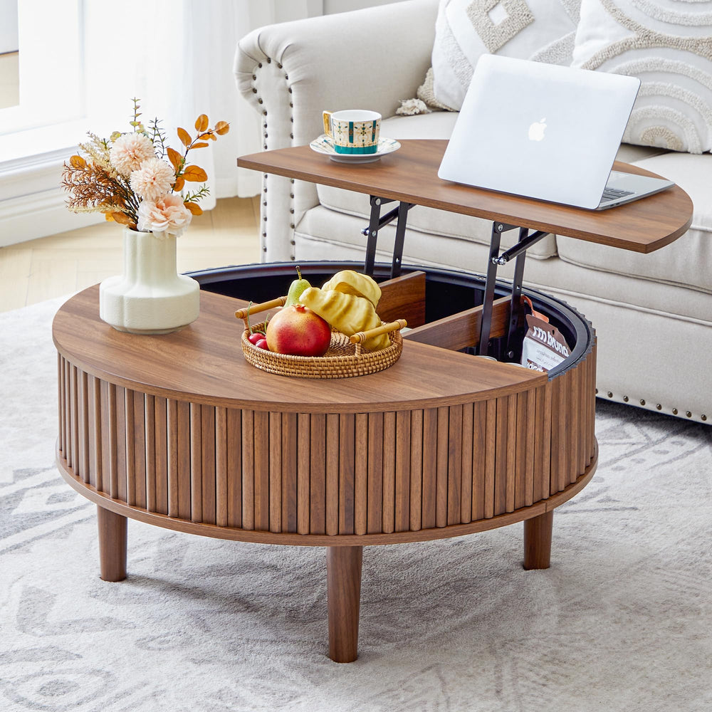 Round Lift-Top Coffee Table with Hidden Storage