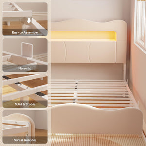 Full Upholstered LED Storage Bed with Charging Station