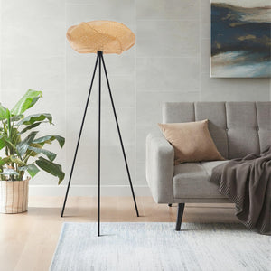 Bamboo Tripod Floor Lamp with Handwoven Lotus Shade