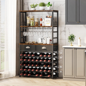 6-Tier Freestanding Wine Rack Cabinet with Drawer and Glass Holder